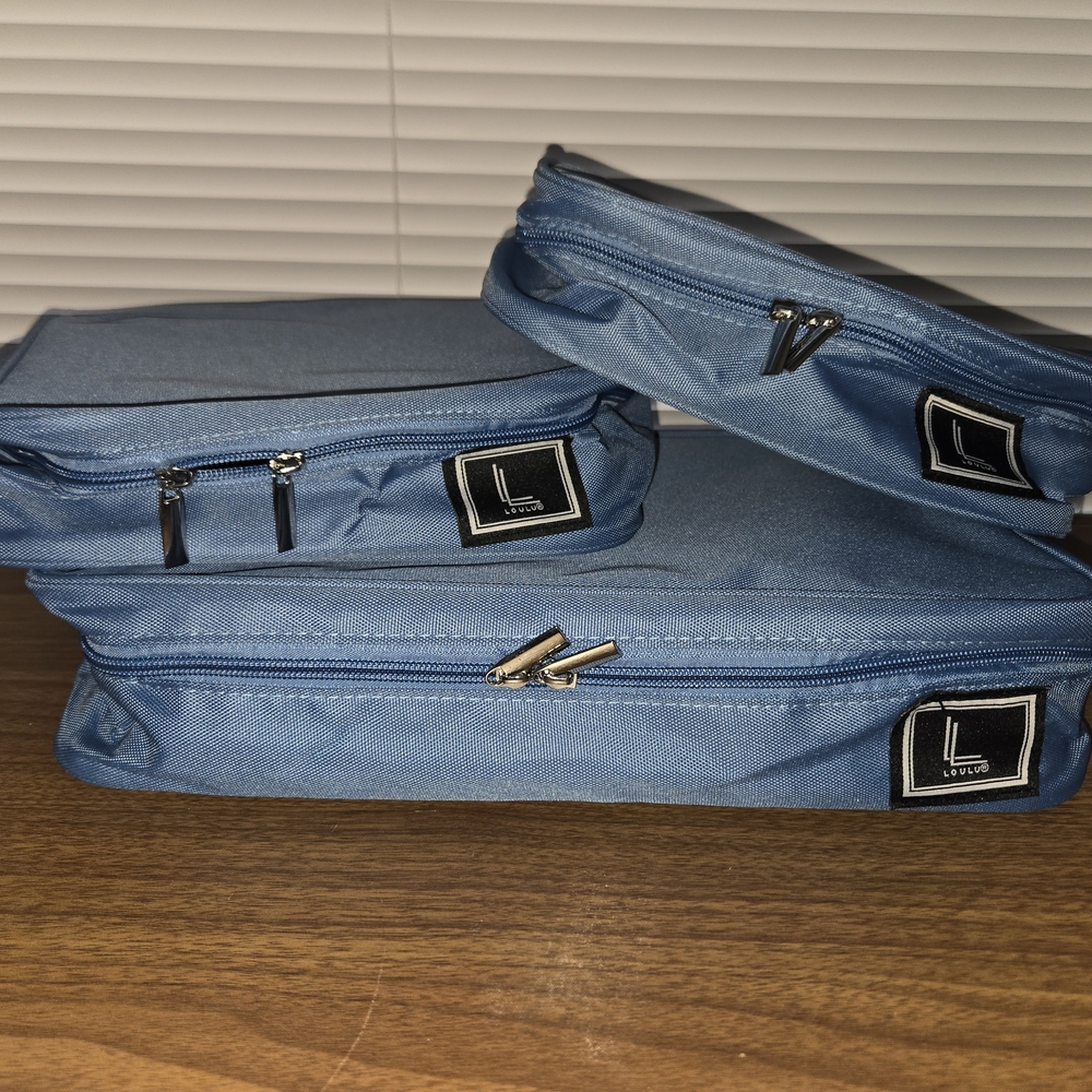LouLu Denim Blue Toiletry Bag Set, Never Used